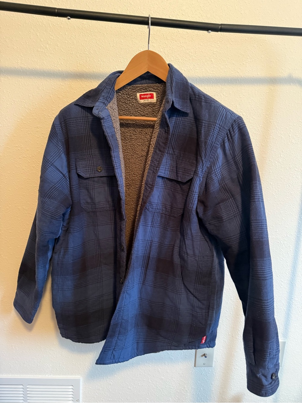 Wrangler Navy Blue Plaid Sherpa Shirt Jacket